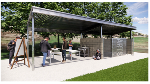 Outdoor kiln enclosure rendering for Malibu High School